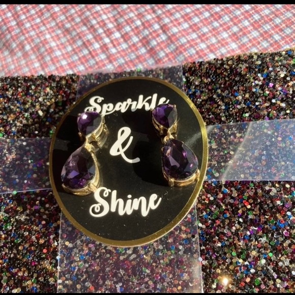 Cosmetic Paillette Zippered Makeup Bag with Earrings Sparkle Shine Purple Bling - Picture 9 of 12